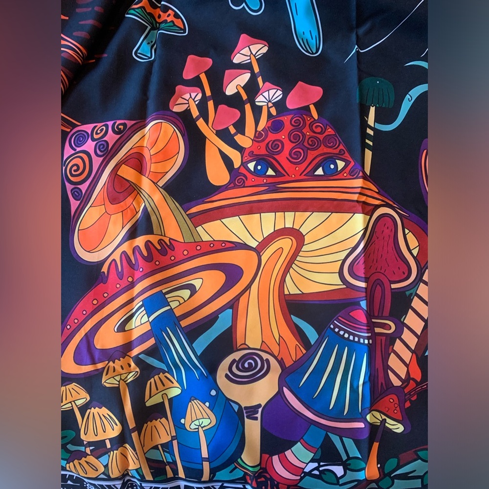 Sunburst wall tapestries trippy mushrooms colorful black teal orange NWT - Picture 2 of 6